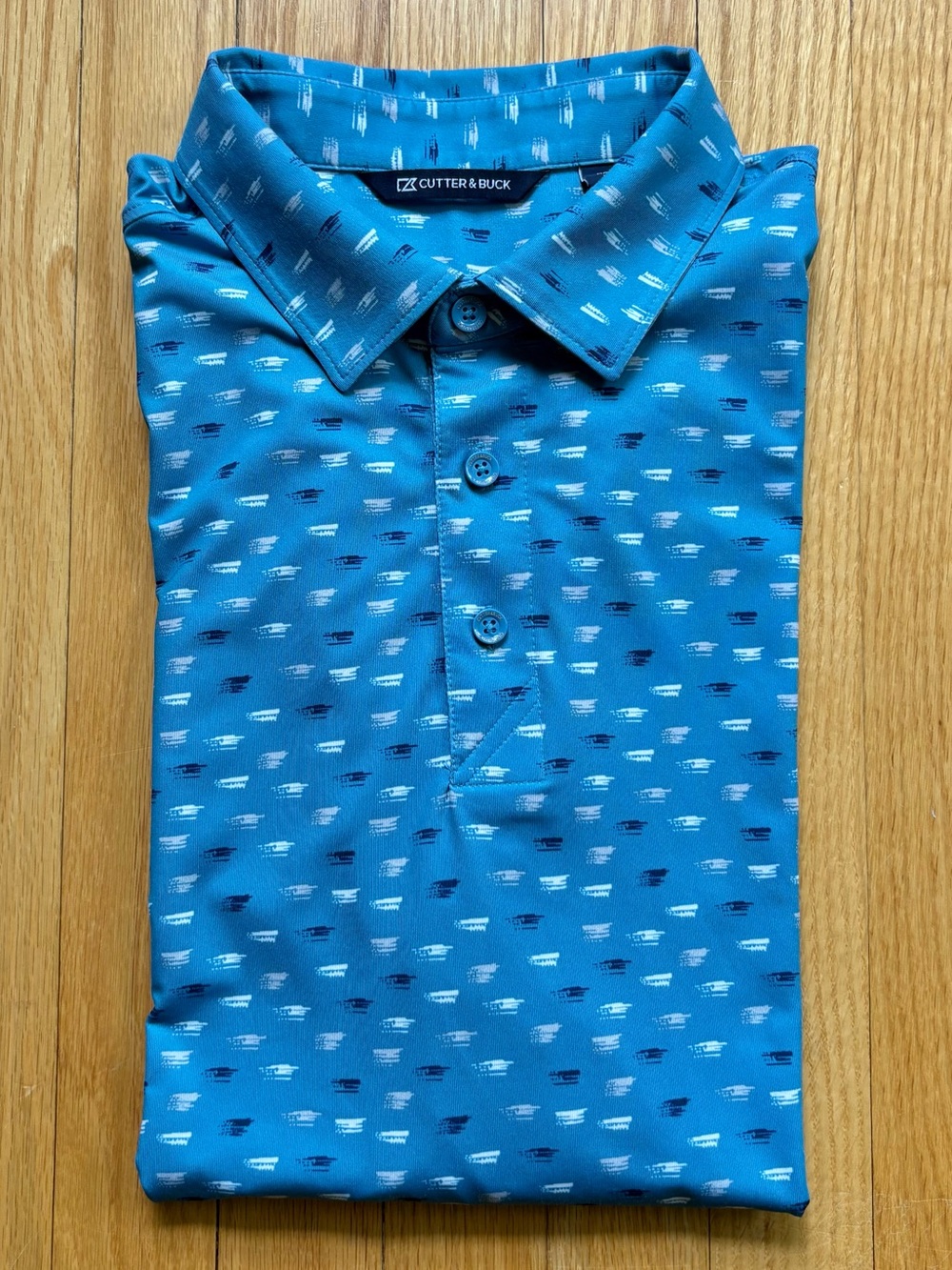 Cutter & Buck Men’s Short Sleeve Golf Polo Shirt Large Blue White Unique Pattern